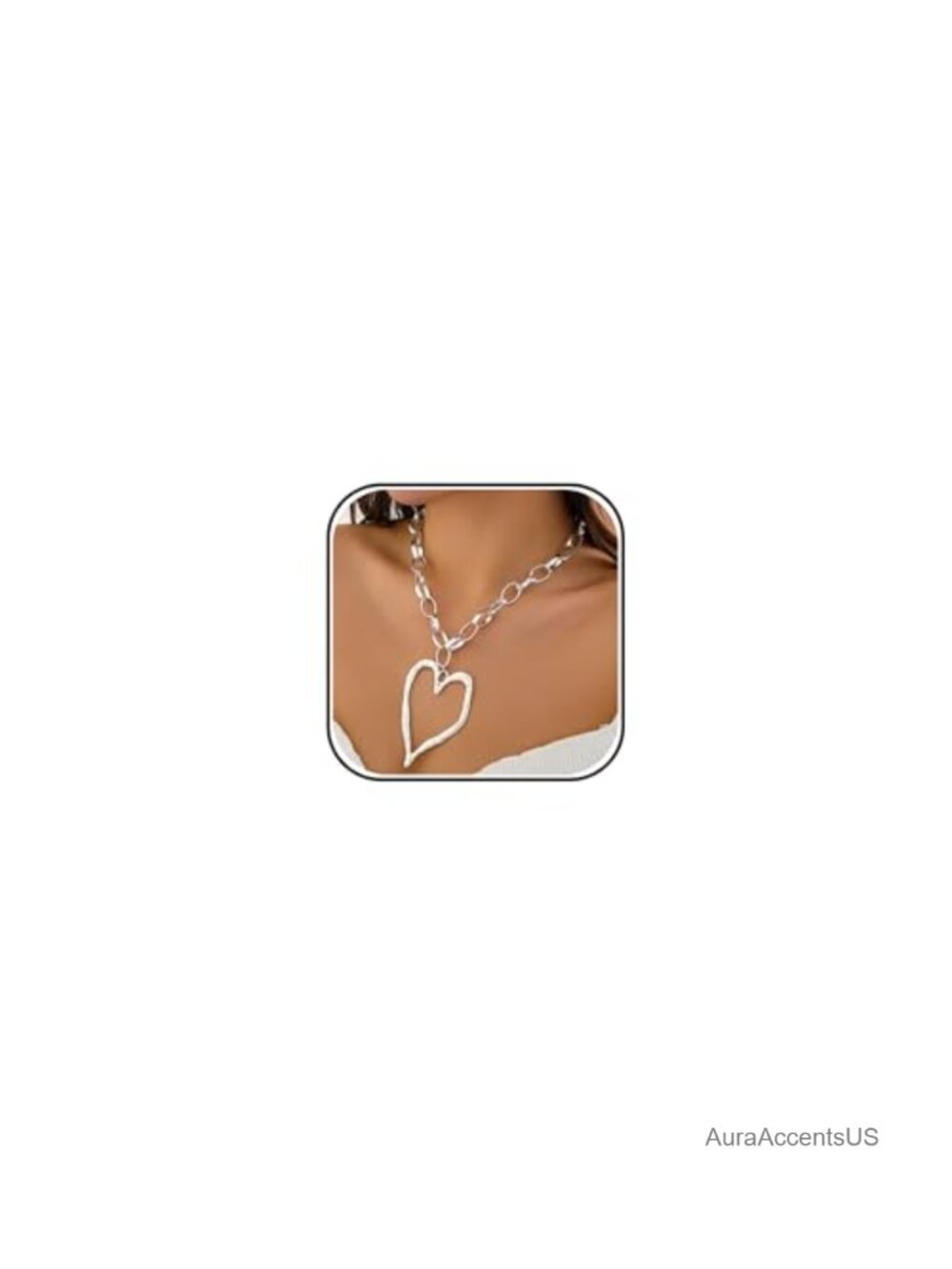 Chunky Heart Pendant Necklace Gold Lobster Clasp Adjustable Statement